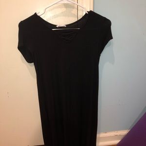 Black t shirt dress with crisscross front